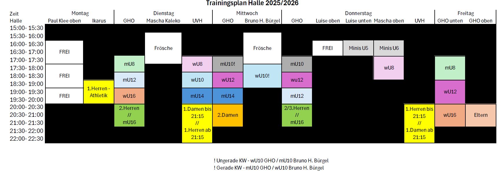 Hallen-Trainingszeiten
